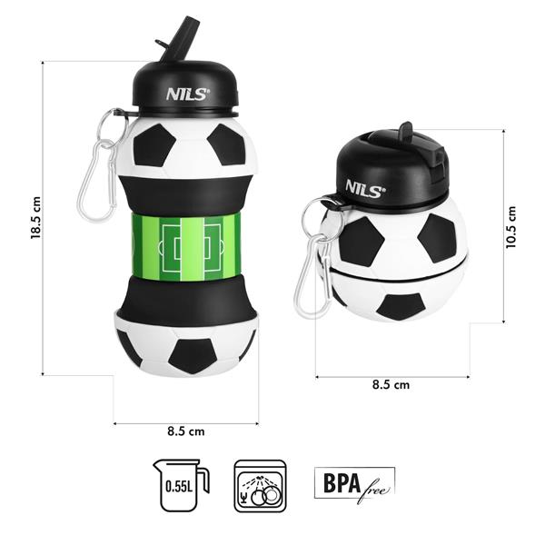 Skládací silikonová láhev NILS Camp NC4104, 550ml, fotbal