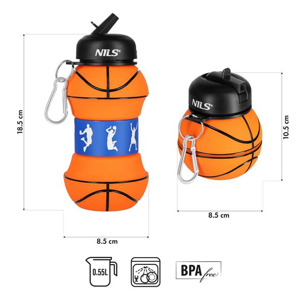 Skládací silikonová láhev NILS Camp NC4104, 550ml, basketbal