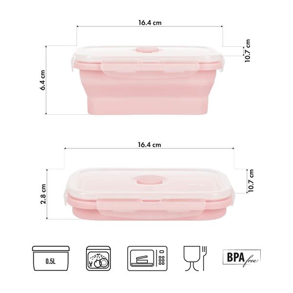 Skládací svačinový box NILS Camp NC4105, 500ml, růžový