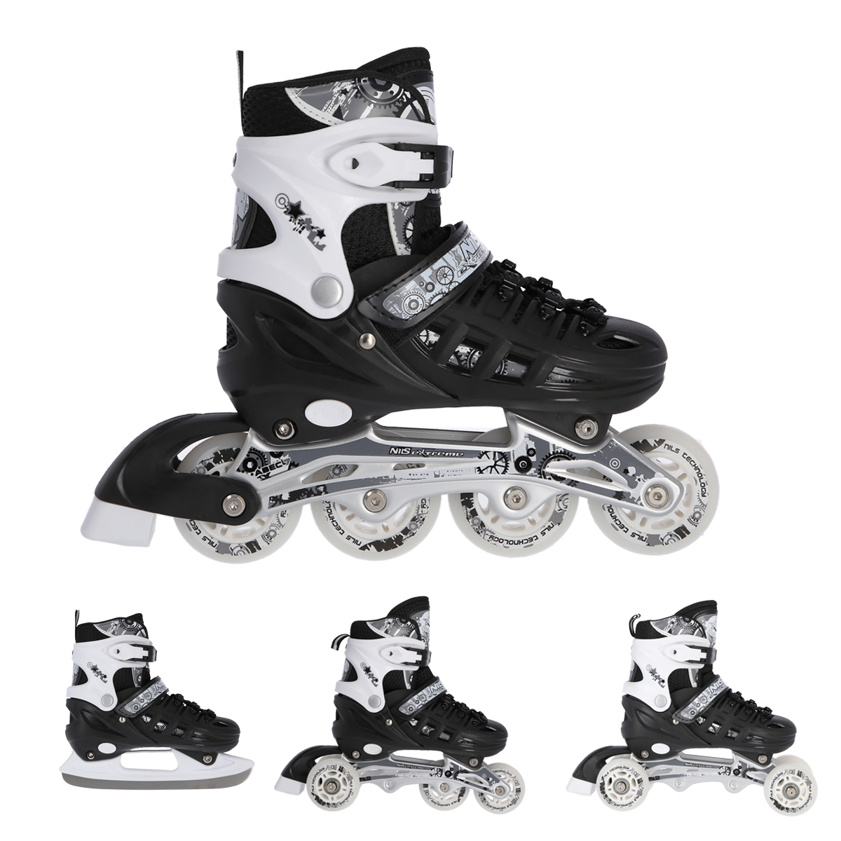 Nils Extreme NH10905 Kolečkové brusle 4v1, černé, vel.M (35-38)