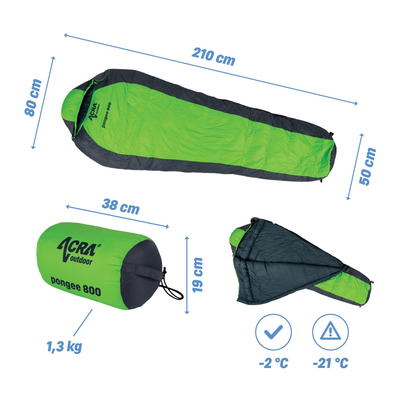 Acra péřový spací pytel Pongee 800 - 210 cm, kachní peří