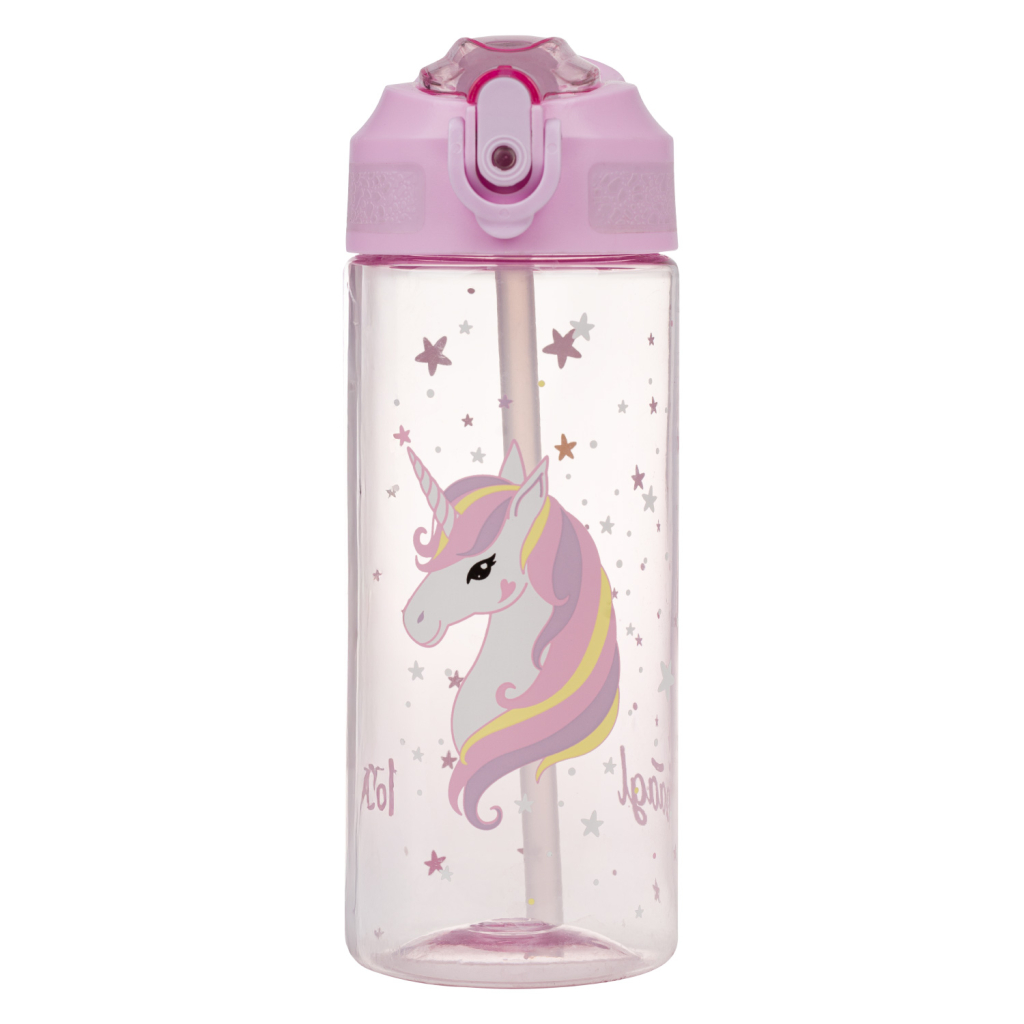 BAAGL Tritanová láhev na pití s brčkem Rainbow Unicorn 500 ml