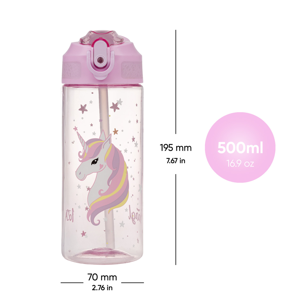BAAGL Tritanová láhev na pití s brčkem Rainbow Unicorn 500 ml