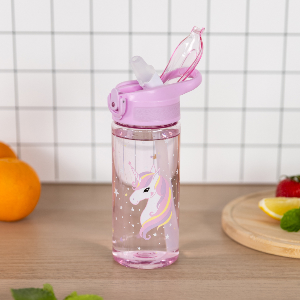 BAAGL Tritanová láhev na pití s brčkem Rainbow Unicorn 500 ml