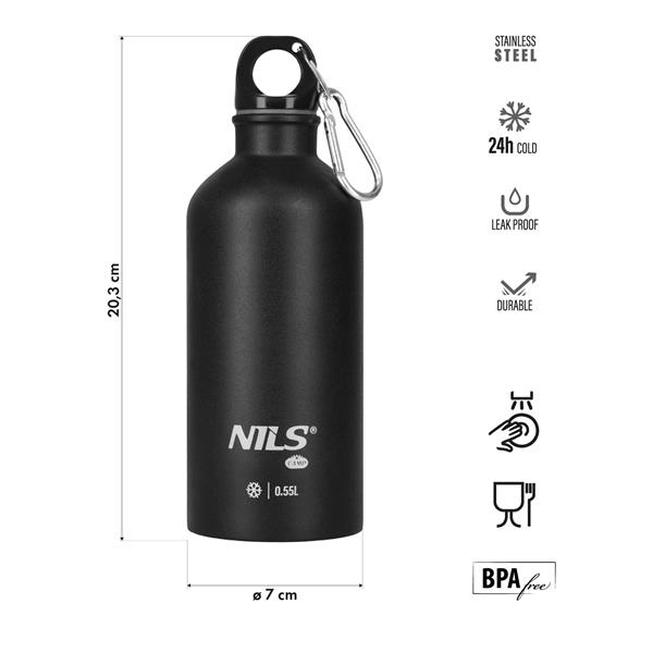 NILS Camp NC3801 Nerezová turistická láhev, černá, 550 ml