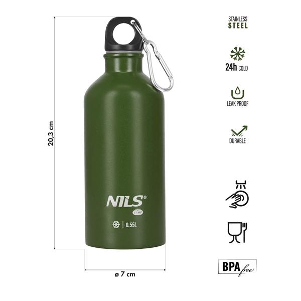 NILS Camp NC3801 Nerezová turistická láhev, zelená 550 ml