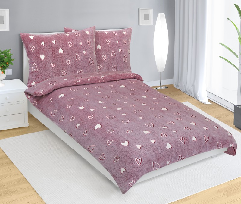 Bellatex Povlečení MIKROFLANEL, Růžové srdce - 140x200, 70x90cm