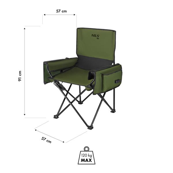 Skládací turistická židle NILS Camp NC3703 zelená, nostnost 120 kg
