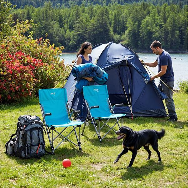 Turistické skládací křeslo NILS Camp NC3704 modré, nostnost 120 kg