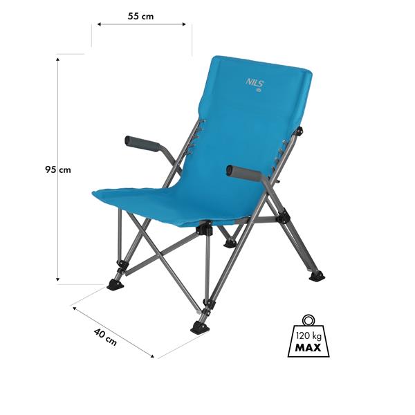 Turistické skládací křeslo NILS Camp NC3704 modré, nostnost 120 kg