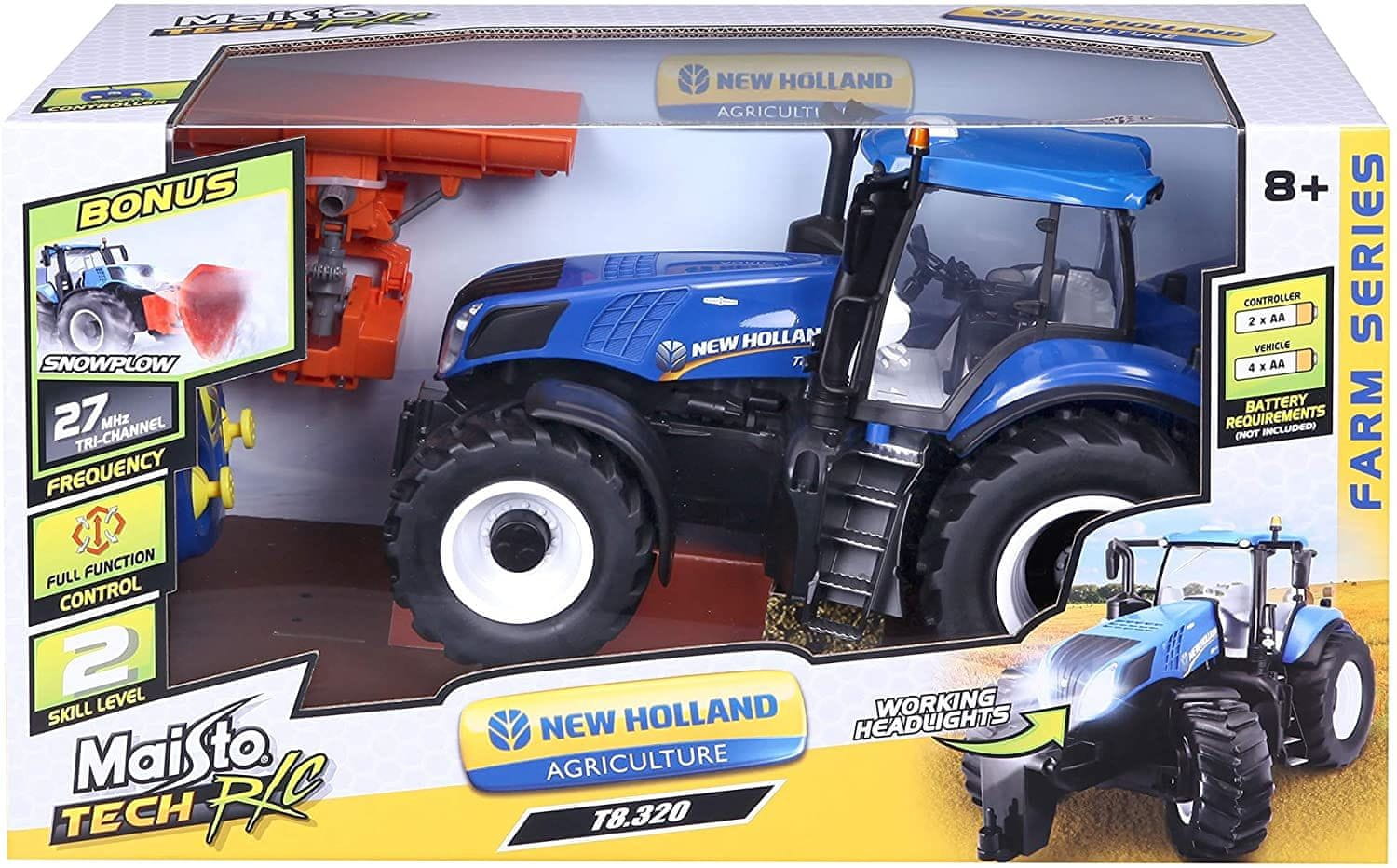 Maisto RC Farm Tractor New Holland s radlicí Modrý 1:16
