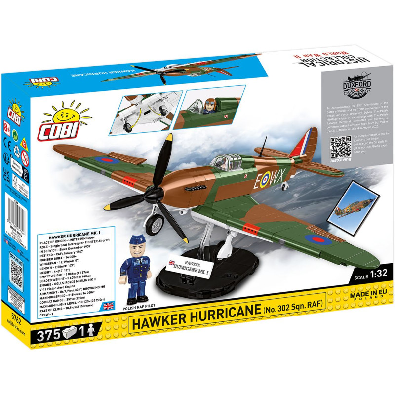 COBI 5762 II WW Hawker Hurricane No 302 Sqn. RAF, 1:32, 375 kostek