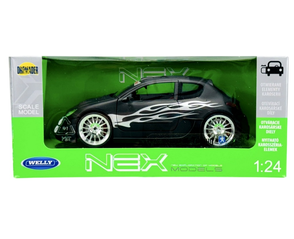 Welly MOQ Peugeot 206 tuning, mat Black 1:24