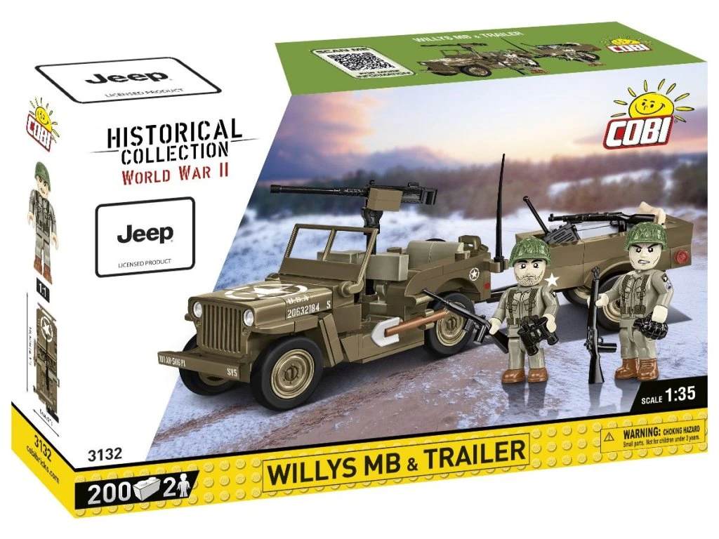 Cobi 3132 II WW Willys MB s přívěsem, 1:35, 200 kostek