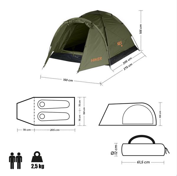Turistický stan NILS Camp NC6010 Hiker khaki pro 2 osoby