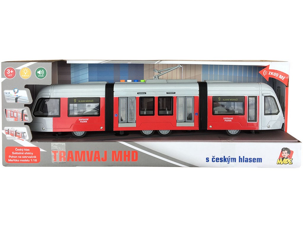 Made Tramvaj na setrvačník, se světlem a hudbou, 46cm