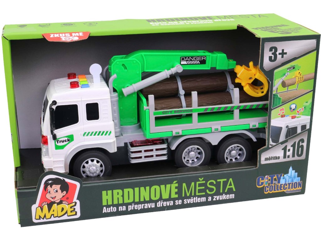 Made Auto na přepravu dřeva, na baterie se světlem a zvukem, 26cm
