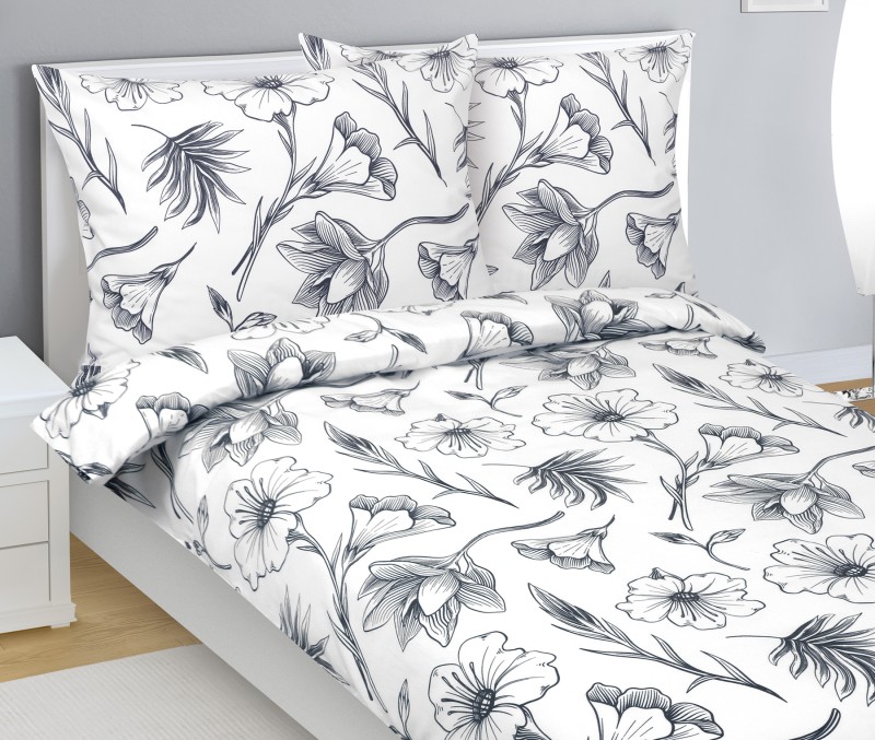 Bellatex Povlečení flanelové, Ibišek šedý - 140x200, 70x90 cm