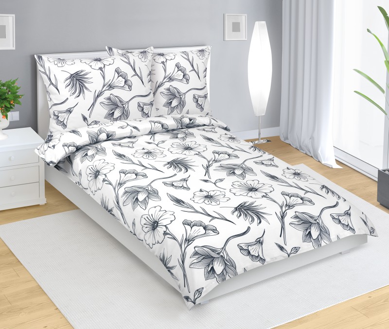 Bellatex Povlečení flanelové, Ibišek šedý - 140x200, 70x90 cm