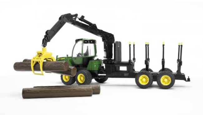 Bruder 2133 lesní traktor John Deere 1210E s nakládacím ramenem