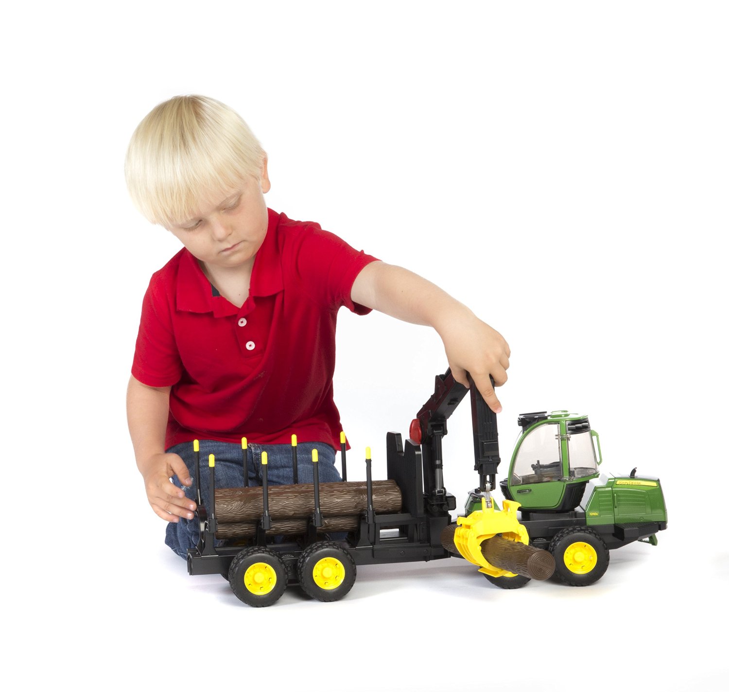 Bruder 2133 lesní traktor John Deere 1210E s nakládacím ramenem