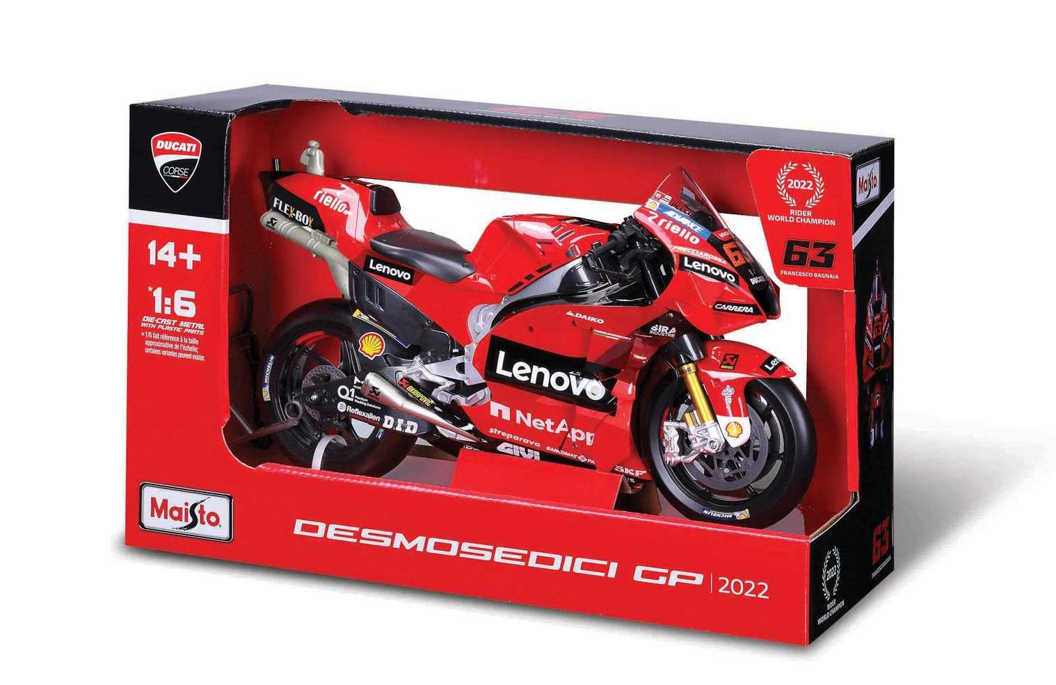 Maisto Ducati Lenovo GP Racing Motorcycle Team 2022, 63 Francesco Bagnaia, 1:6