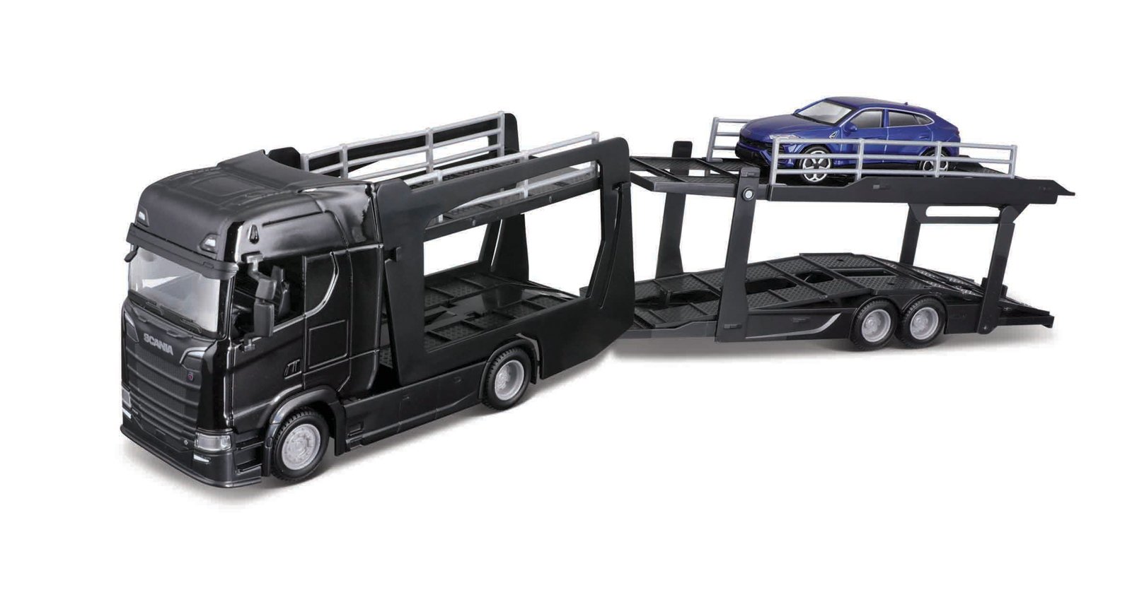 Bburago Multicar Carrier Scania 770S Black a Lamborghini Urus 1:43
