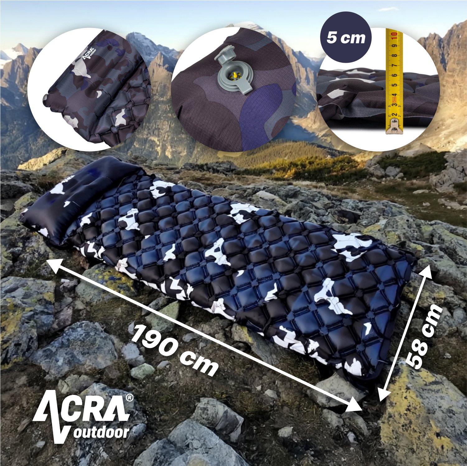 Acra L140M nafukovací karimatka šedobéžová maskovací s polštářkem 5cm