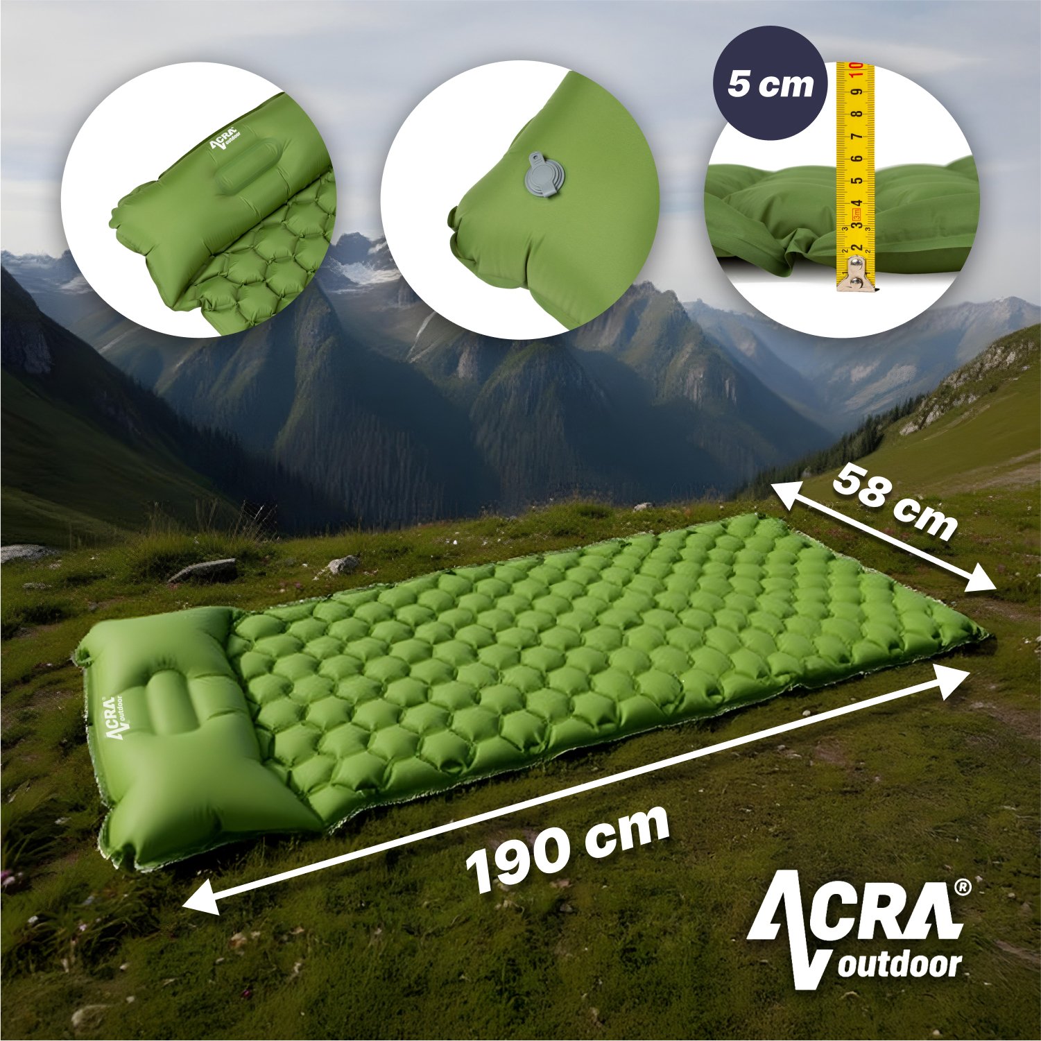 Acra L140CL nafukovací karimatka s polštářkem zelená 5cm