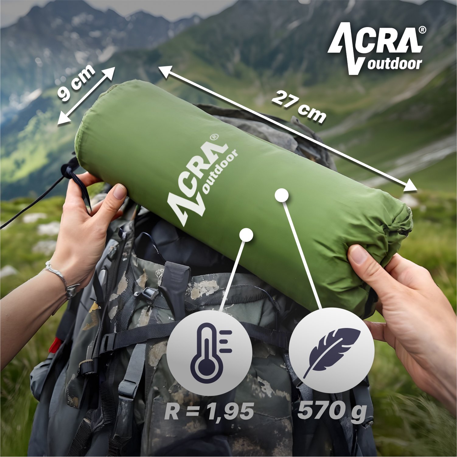 Acra L140CL nafukovací karimatka s polštářkem zelená 5cm
