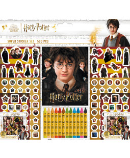 Samolepkový set 500ks Harry Potter s blokem a voskovkami 12ks v sáčku
