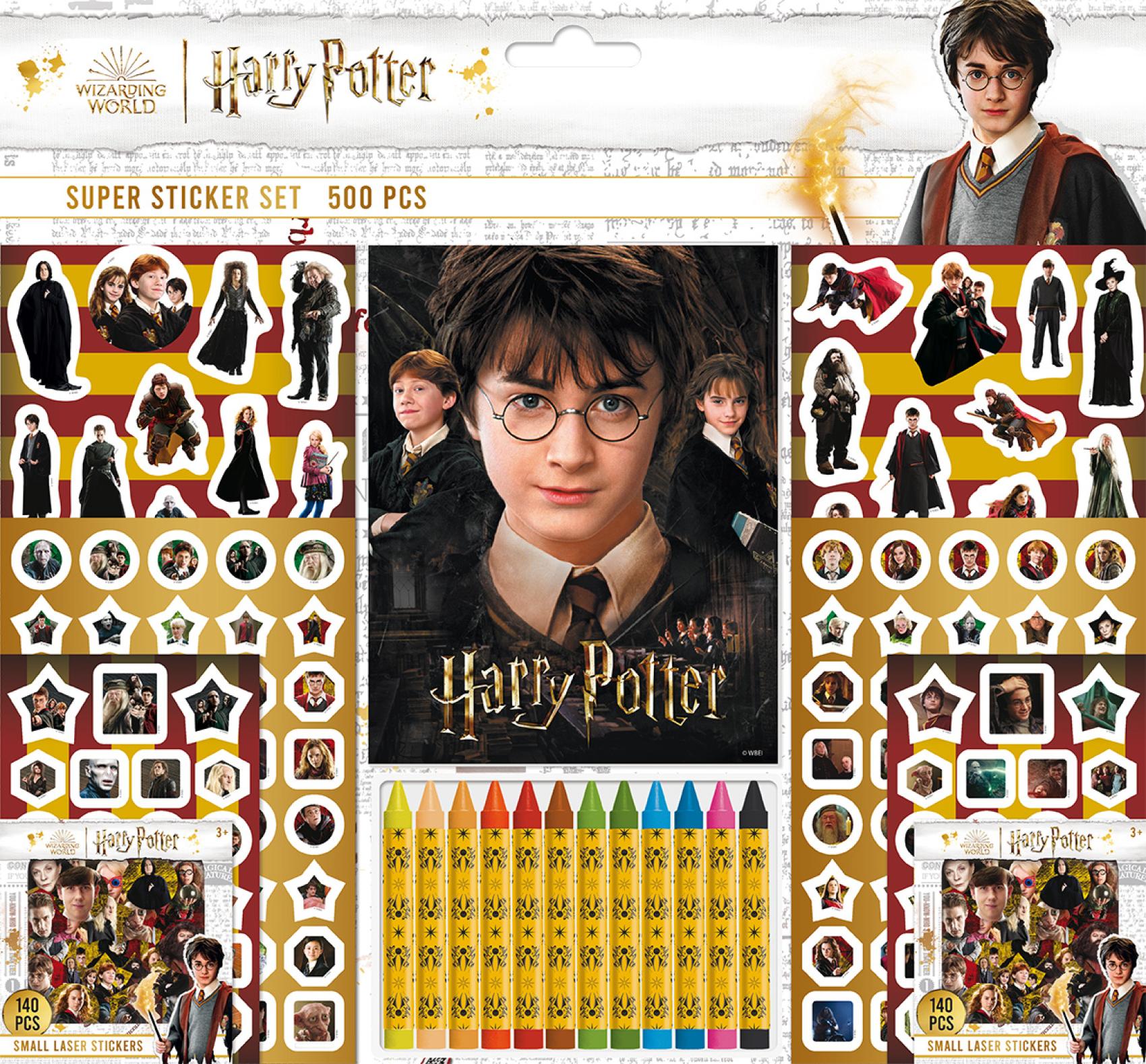 Samolepkový set 500ks Harry Potter s blokem a voskovkami 12ks v sáčku
