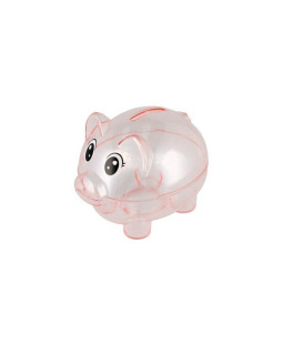 Průhledná plastová pokladnička prasátko růžové, 11x9cm