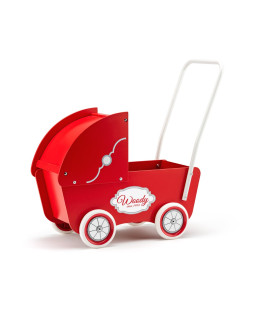 Woody Dřevěný kočárek, červený, 40,5 x 21,5 x 46,5 cm