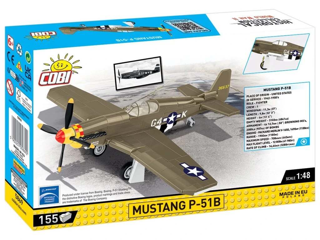 Cobi 5869 II WW Mustang P-51B, 1:48, 155 kostek
