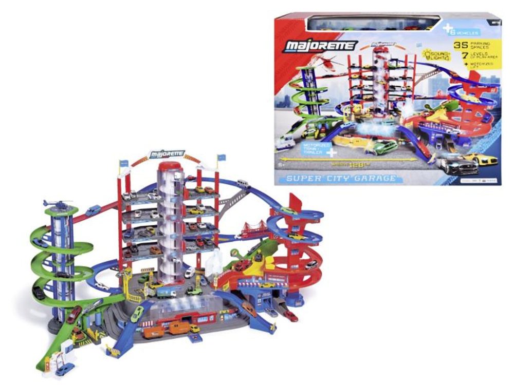 Majorette Garáž Super City, 6 autíček a vlak