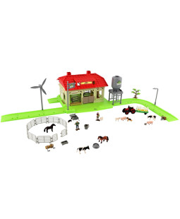Plastová stodola se zvířaty a bohatým příslušenstvím, 48x31x9cm