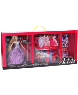 Módní butik, panenka blondýna s šatníkem, 30cm