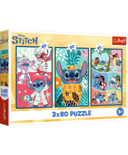 Trefl Puzzle Stitchův svět 3v1 Stitch 3x80 dílků