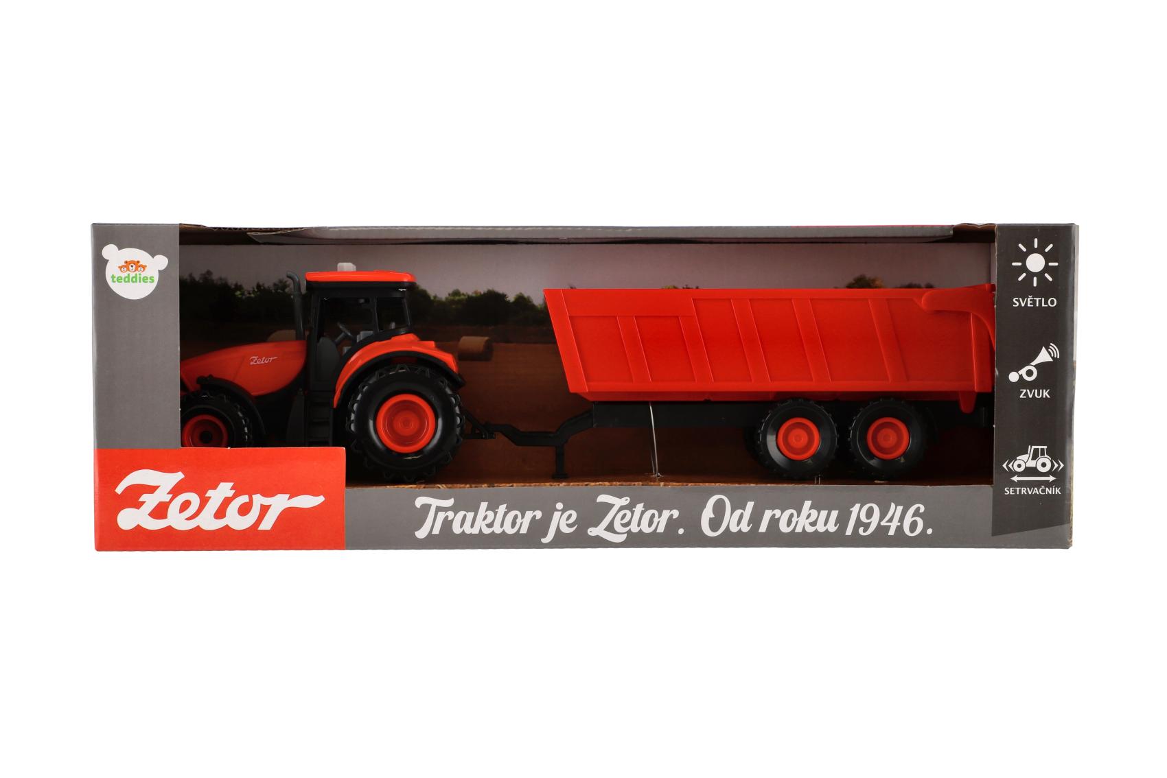 Traktor Zetor s valníkem, setrvačník, zvukové a světelné efekty, 36 cm