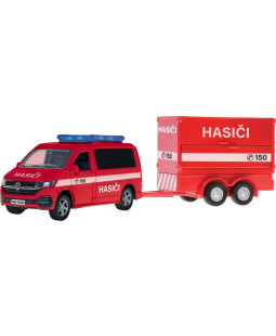 Kids Globe Traffic VW hasiči s přívěsem na zpětný chod, 27cm