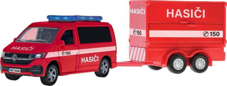 Kids Globe Traffic VW hasiči s přívěsem na zpětný chod, 27cm