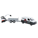 Kids Globe Traffic VW Transporter s přívěsem a minibagrem na zpětný chod, 27cm