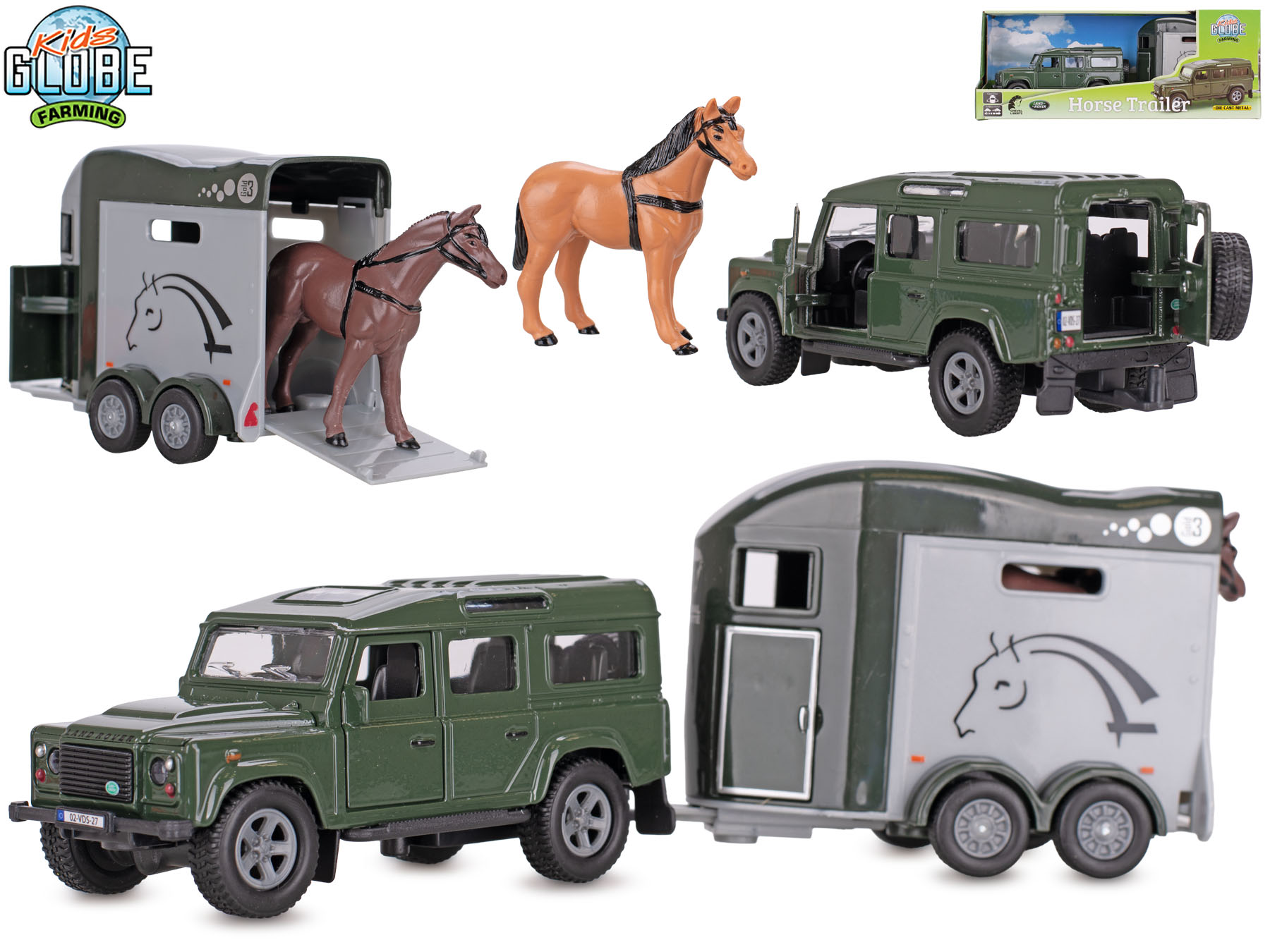 Kids Globe Traffic Farming Land Rover s přívěsem na zpětný chod, 26cm