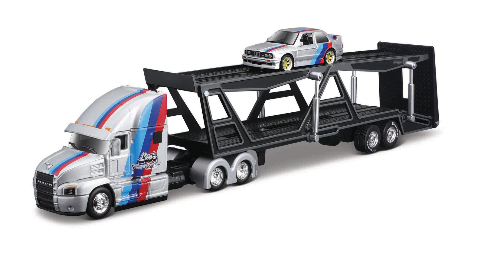 Maisto Design Transporters Mack Anthem 1988 a BMW 3 Series M3, 1:64