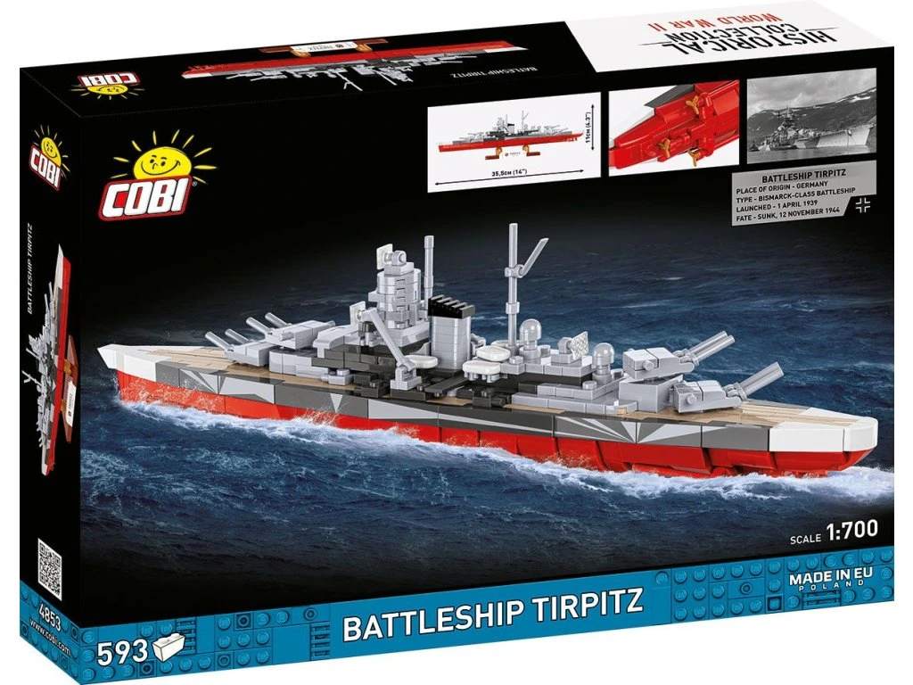 Cobi 4853 II WW Battleship Tirpitz, 1:700, 593 kostek