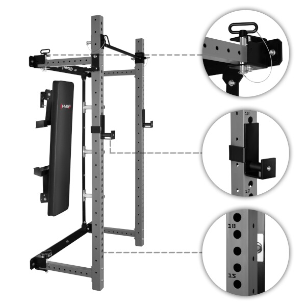 Power Rack HMS KLT34 Multifunkční skládací posilovací stojan, šedý
