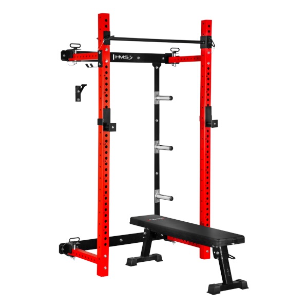 Power Rack HMS KLT34 Multifunkční skládací posilovací stojan, červený