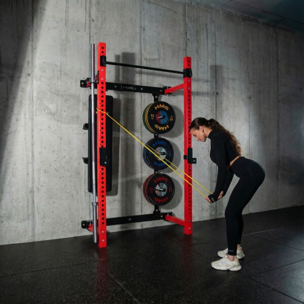 Power Rack HMS KLT34 Multifunkční skládací posilovací stojan, červený