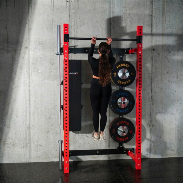 Power Rack HMS KLT34 Multifunkční skládací posilovací stojan, červený